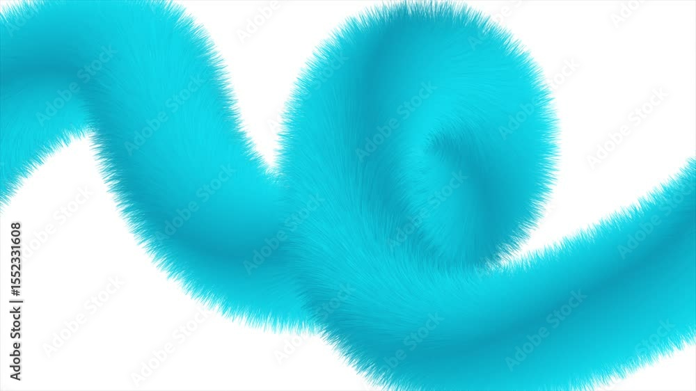 Poster abstract blue 3d twisted wave shape with fluffy fur texture elegant background. seamless looping mot