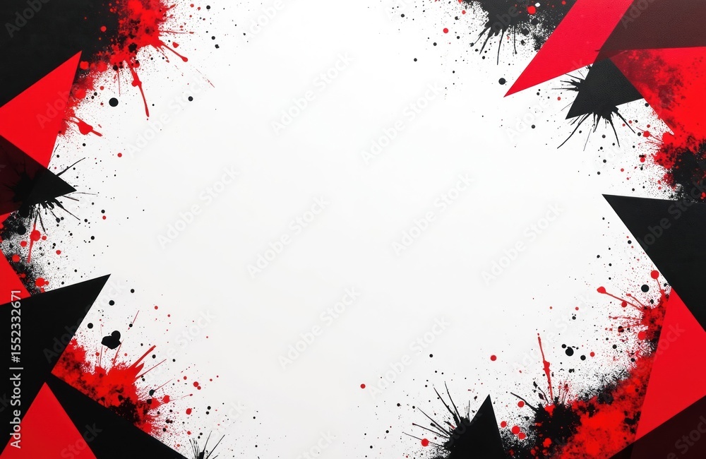 Poster Abstract design with red and black geometric shapes. Dynamic layout frames white space. Bold contrasting design. Artistic background, suitable for projects, presentations. High-colored vivid colors.