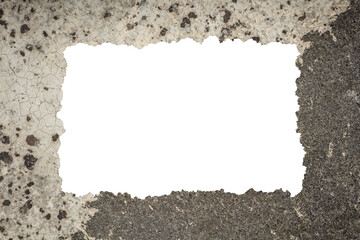 Rusty Rough Concrete Texture Frame with Torn Jagged Edges - Urban Grunge Border Isolated on...