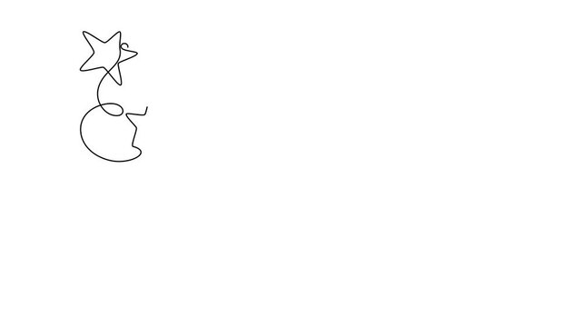 Festive stars and snowflakes animated self drawing of single continuous line, contour movement, video drawing of line in 4k, abstract, one line, Xmas decor.
