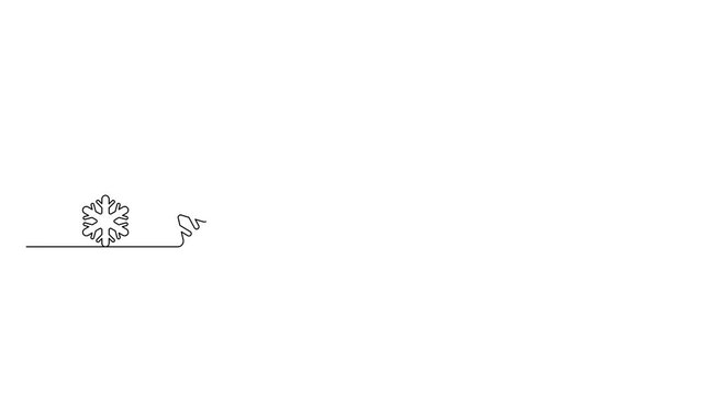 Festive snowflakes animated self drawing of single continuous line, contour movement, video drawing of line in 4k, minimalism, abstract, one line, Xmas decor.