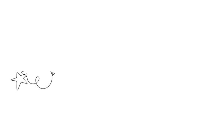 Festive stars and snowflakes animated self drawing of single continuous line, contour movement, video drawing of line in 4k, abstract, one line, Xmas decor.
