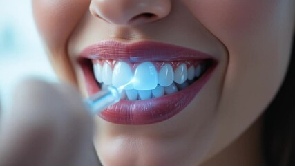 dental care. Woman mouth with white teeth, pink lips, digital technology concept. Modern dentistry, dental care, medical technology, digital x-ray analysis. 4k video - Powered by Adobe