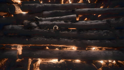 Naklejka premium Fire burning brightly in the dark with vivid orange and red flames illuminating the surroundings in a dramatic low light setting