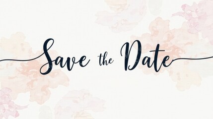 "Save the Date" minimal calligraphy lettering on a watercolor pink background, centered on a white background, modern romantic script, very clean and refined

