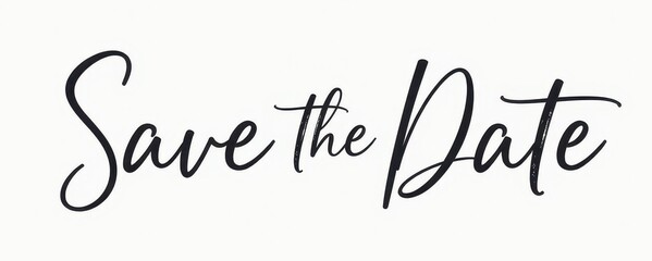 "Save the Date" minimal calligraphy lettering, centered on a white background, modern romantic script, very clean and refined


