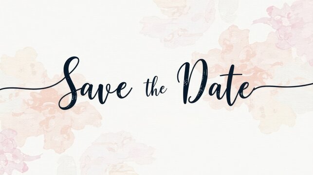 "Save the Date" minimal calligraphy lettering on a watercolor pink background, centered on a white background, modern romantic script, very clean and refined

