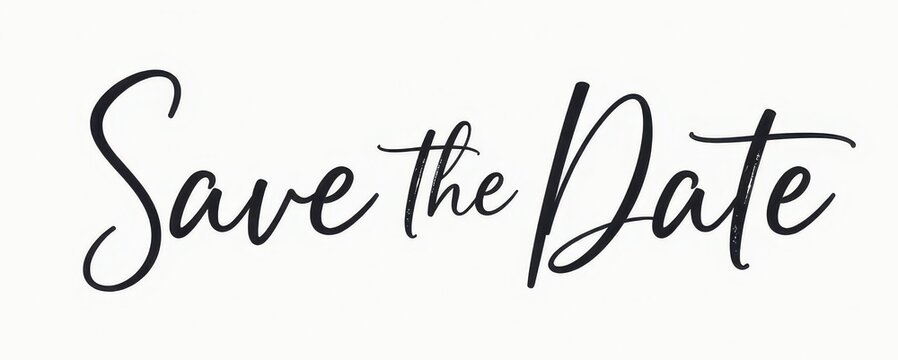 "Save the Date" minimal calligraphy lettering, centered on a white background, modern romantic script, very clean and refined

