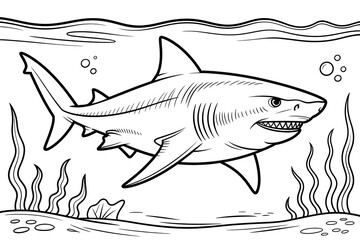 Fototapeta premium Great white shark, powerful and fierce, underwater scene. 