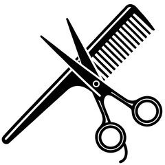 Scissors and comb for hair styling and grooming isolated on transparent background