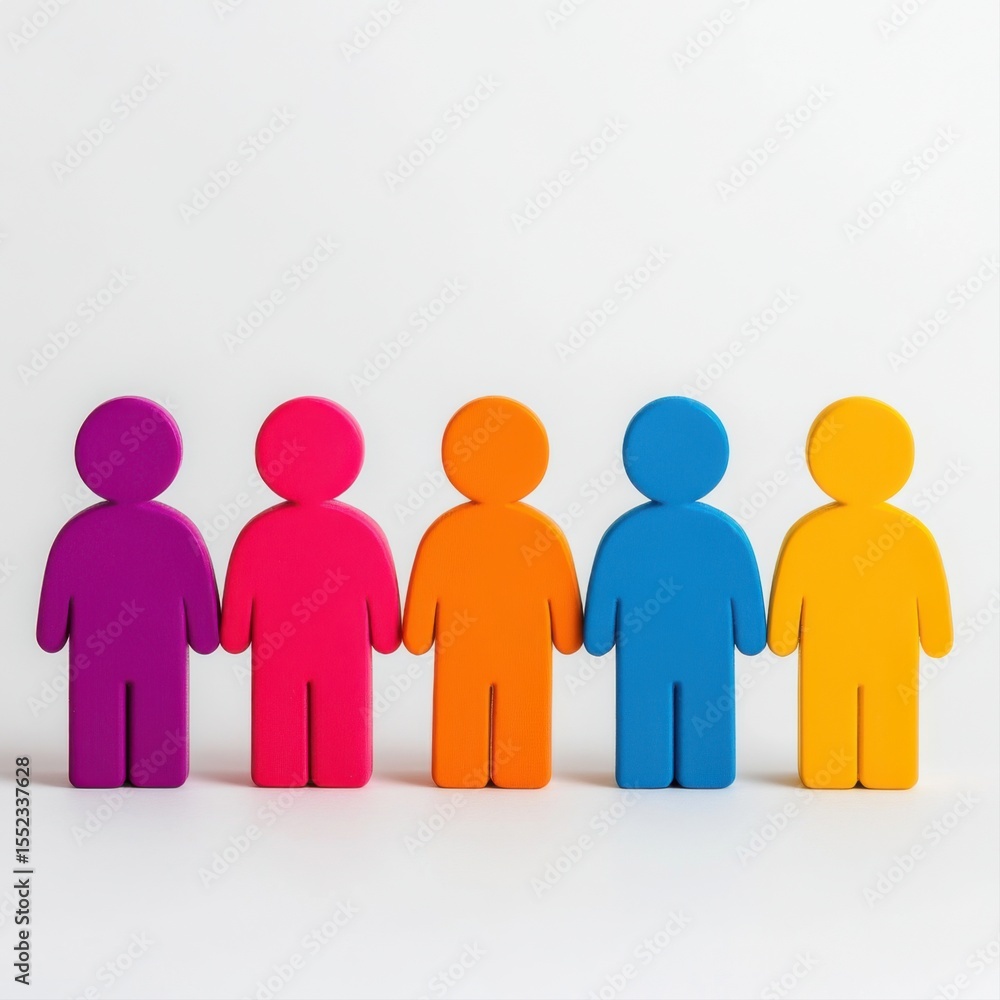 Poster colorful wooden figures representing diversity and unity in a group setting