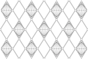 Geometric diamond pattern with intricate shapes.
