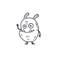 cute monster isolated on white background for coloring pages, magazines. Alien, cartoon character. Sketch, doodle. Vector illustration
