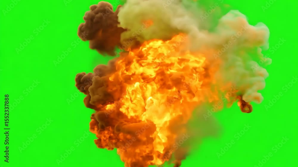 Poster bright explosion effect for chromakey on green screen background simulating blast for action video f