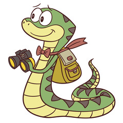 Playful Peaceful Snake design, styled with wearing a bowtie and Evergreen Trails shades in a Forest adventure setting