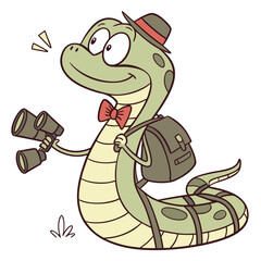 Playful Peaceful Snake design, styled with wearing a bowtie and Evergreen Trails shades in a Forest adventure setting