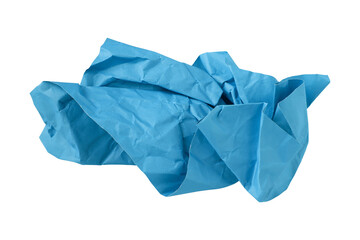 Blue crumpled paper isolated on transparent background	