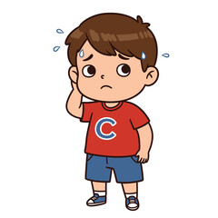 Confused and Sweating Cartoon Boy Vector Illustration