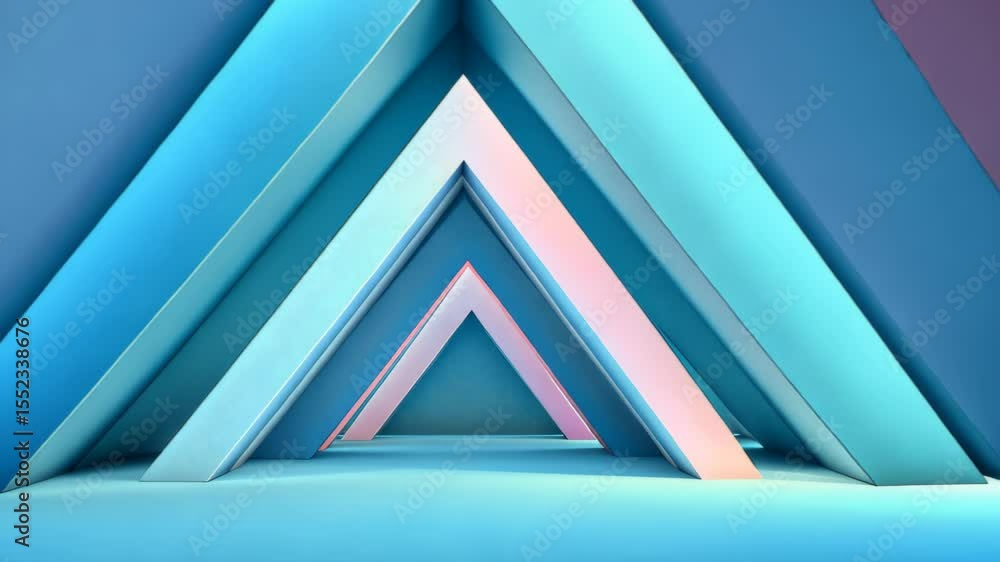 Poster abstract geometric triangles in blue: a captivating tunnel of blue triangular shapes, creating a sen