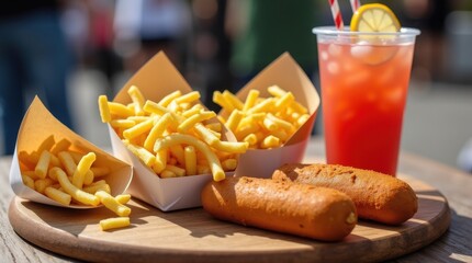Delicious fast food feast street fair food photography vibrant atmosphere close-up culinary delight