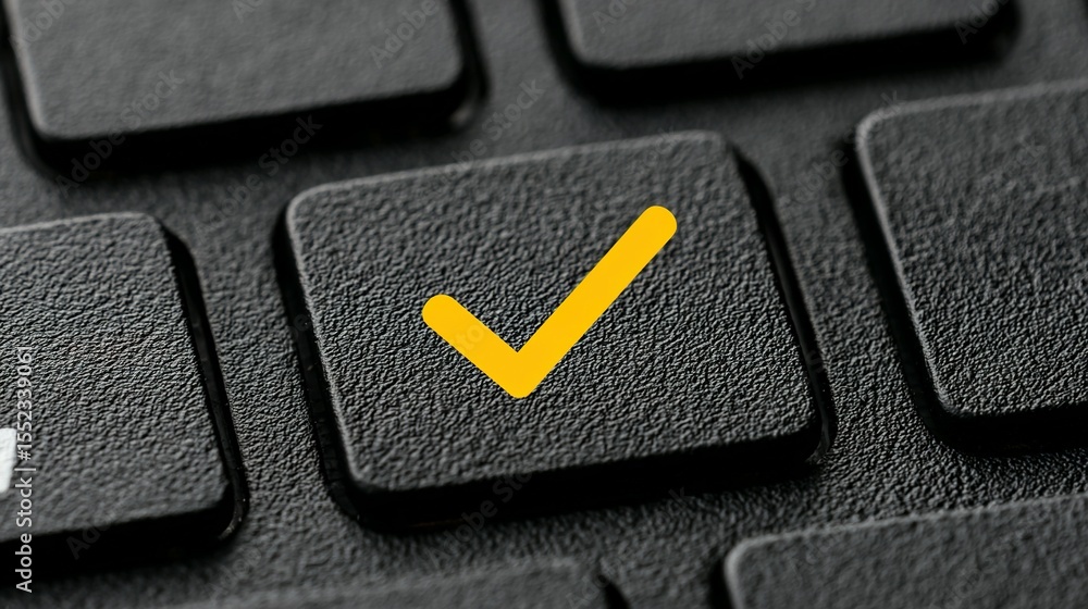 Fototapete close-up of a computer keyboard key with a check mark.