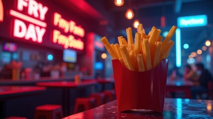 Frying up fun fries delight in a trendy eatery urban setting food photography vibrant atmosphere close-up view