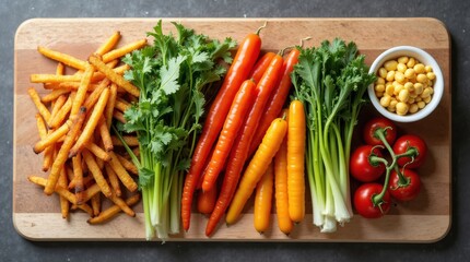 Fresh vegetable preparation for healthy cooking kitchen food display natural setting top view culinary inspiration