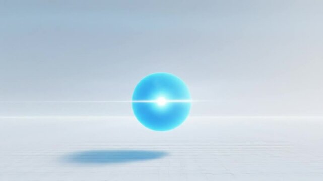 Abstract blue orb with glowing core hovering over minimalist grid backdrop