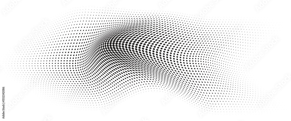 Poster flowing wave dot halftone pattern: curve gradient shape on transparent background. suitable for ai, 