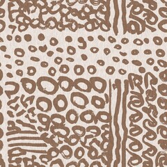 Calm scribble shape minimal shape seamless pattern. Gender neutral baby nursery natural brown linen decor background. Scandi style sketch doodle wallpaper in decorative kid fashion swatch. 