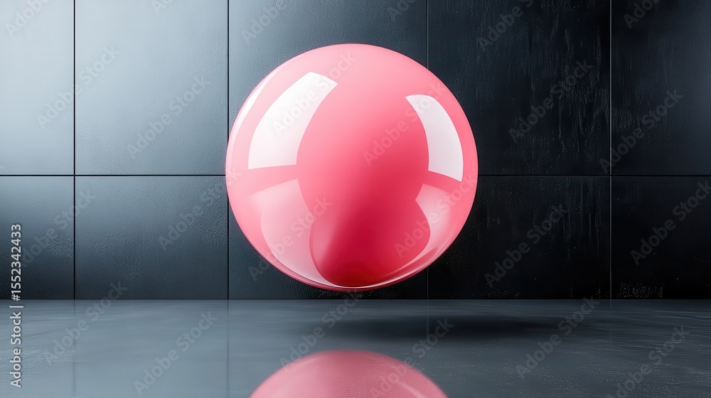 Poster a captivating glossy pink sphere levitates in a sleek, minimalist environment, reflecting light and 