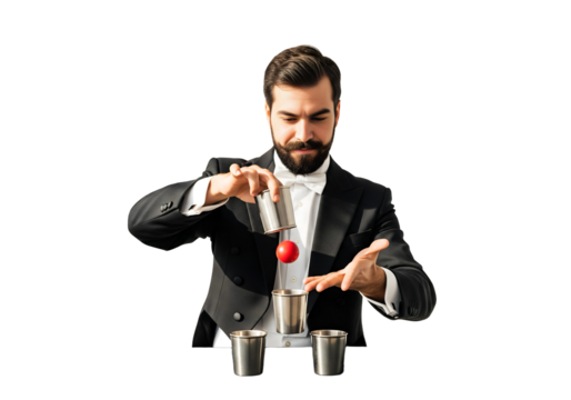 Man doing a magic trick with cups