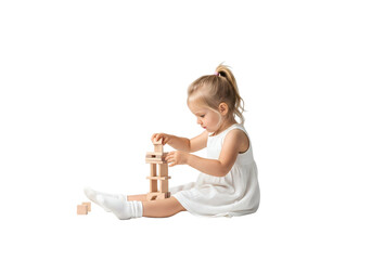 Little girl playing with building blocks