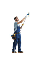 A window cleaner on a scaffold