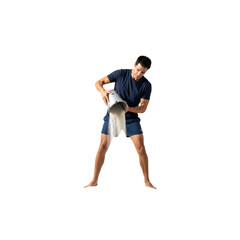 Man building a sandcastle with a bucket