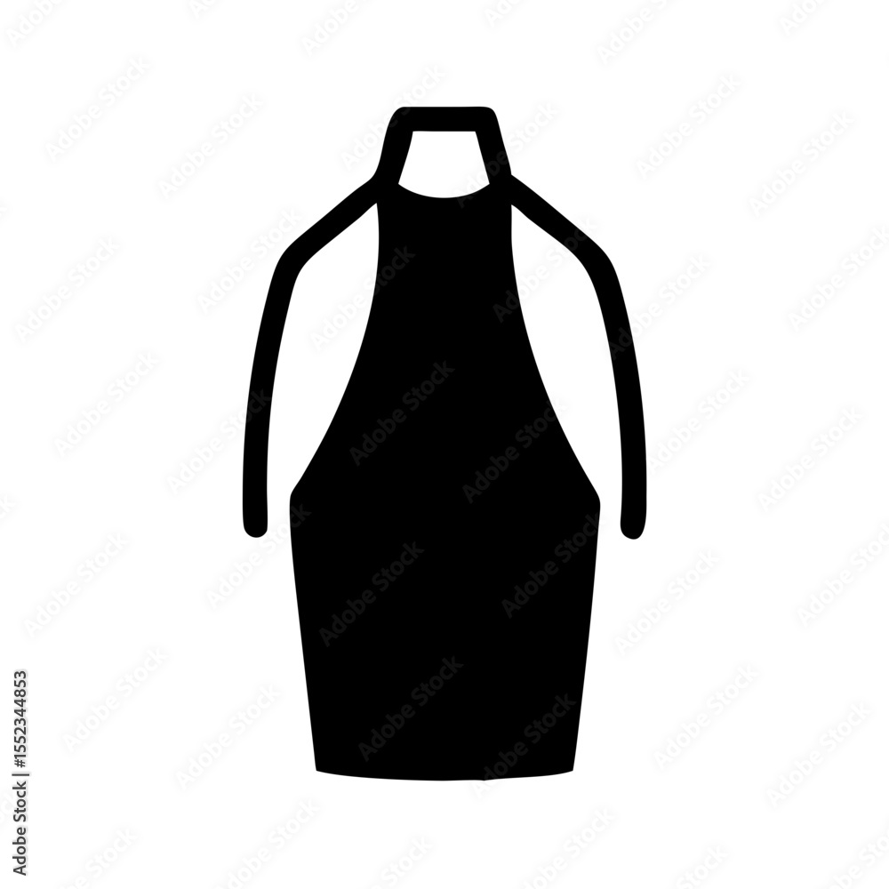 Aufkleber a simple graphic of a black apron with neck loop and side ties on a white background design style