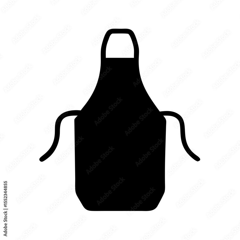 Poster simple graphic depiction of a black apron with ties and a neck loop on a white background plain desi