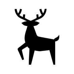 A simplified graphic of a black stag standing with its antlers displayed prominently in silhouette form
