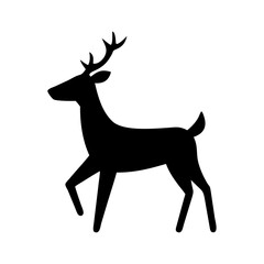 Silhouette of a deer with antlers standing gracefully on a white background looking to the left side