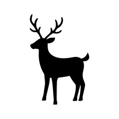 A silhouette of a deer standing gracefully with its antlers displayed against a plain white background