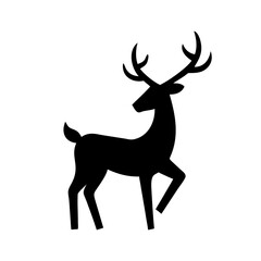 Silhouette of a stag with antlers standing gracefully on a white background in simple art form