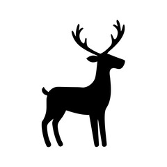 Standing deer with antlers, a majestic animal in silhouette, isolated on a white background design element