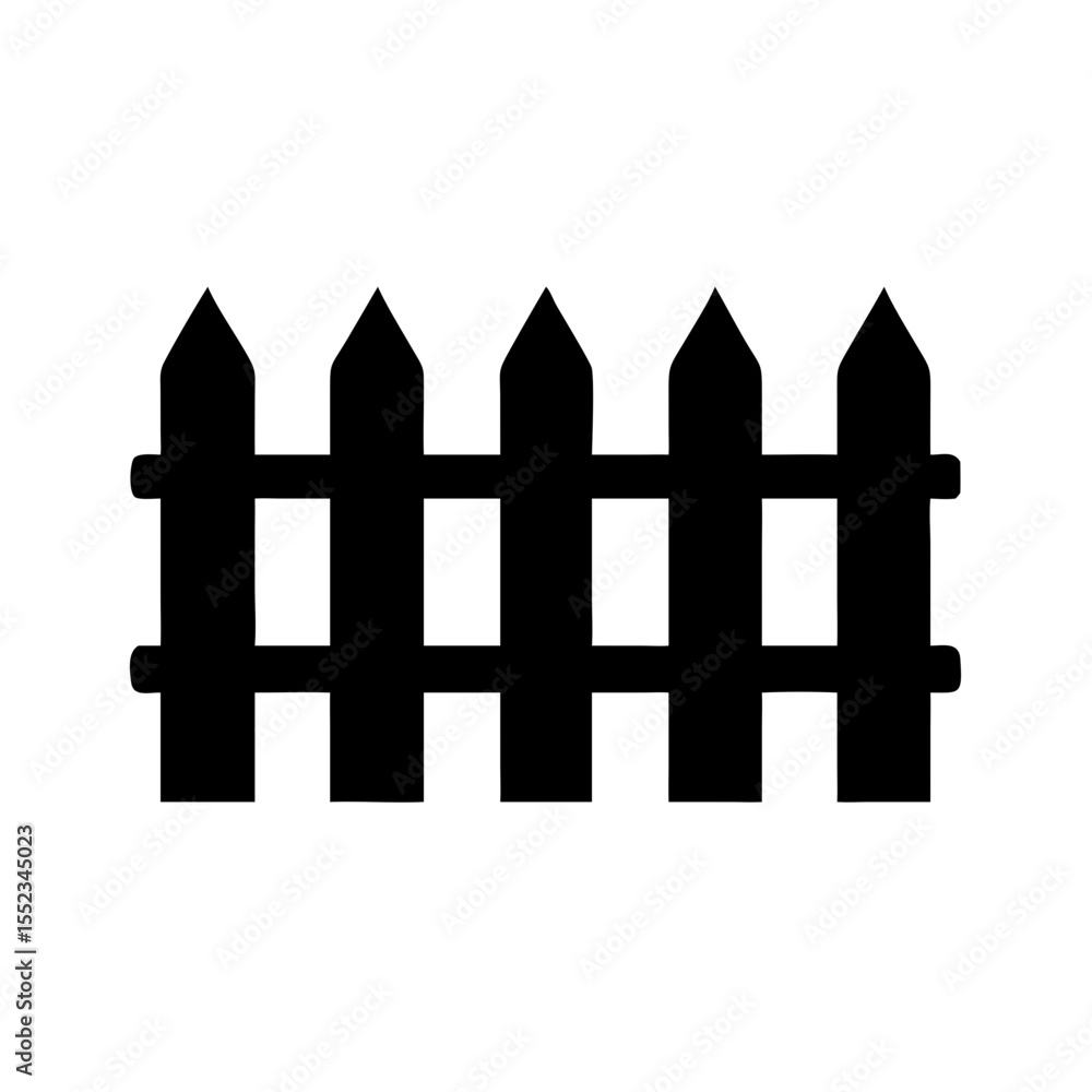 Poster a simple graphic showing a black picket boundary with pointed tops on a white plain background view