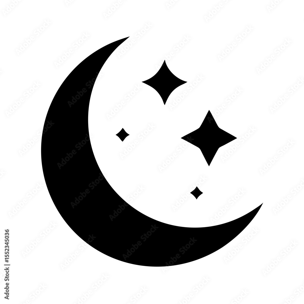 Aufkleber crescent shape with a dark color and some shining stars around it in the night sky design element