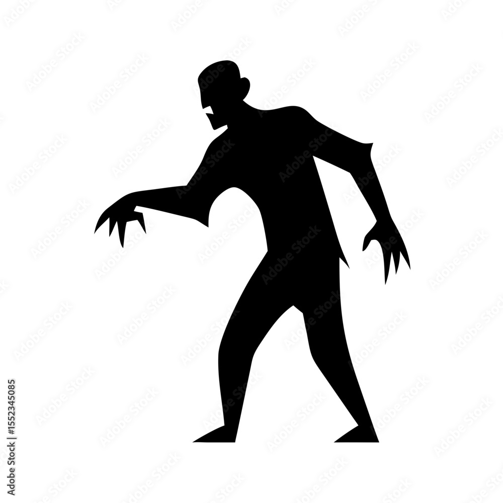 Poster silhouette of a menacing creature with sharp claws and an open mouth, walking forward slowly and men