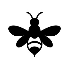 A silhouette of a honeybee with wings spread and visible stripes on its abdomen is displayed here