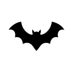 A black silhouette of a flying creature with wide spread wings on a white plain background image here