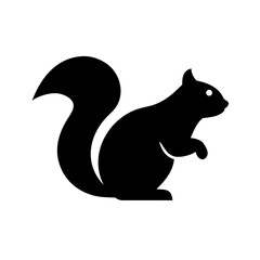 Silhouette of a rodent with a bushy tail, standing on its hind legs and looking to the right