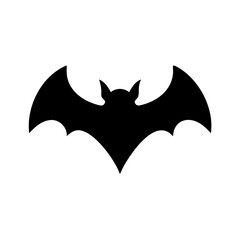 Silhouette of a bat with spread wings isolated on white background for halloween celebration theme design