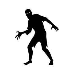 Silhouette of a creepy undead creature with glowing eyes reaching out in the darkness of night time horror